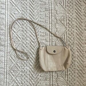 Longchamp Le Pliage Cuir Beige Leather Crossbody Bag Small Messenger